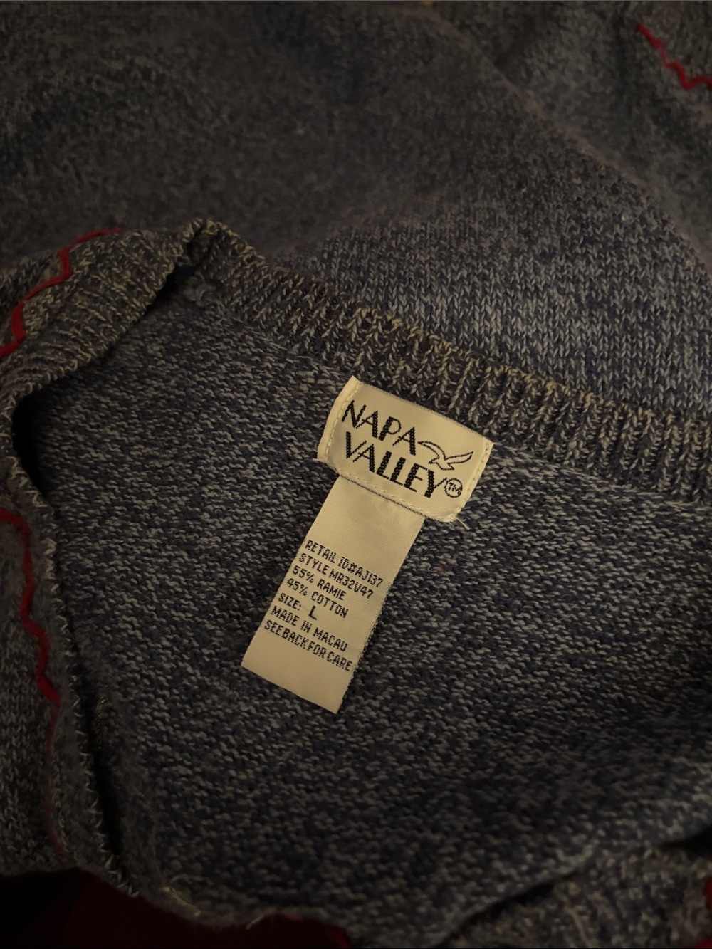 Vintage Napa Valley Embroidered Dog Mom Lover Patchwork Cardigan Blue Size Large - Picture 5 of 6